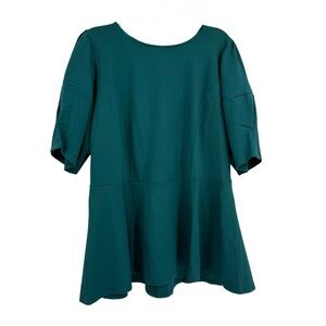 Eloquii Women’s Peplum Stretch Zip Back Blouse Size 20 Green NWT Top Puff Sleeve